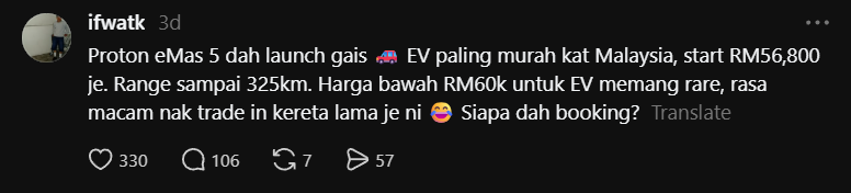 Threads post Proton eMas 5 — 330 likes, 106 replies